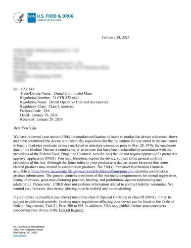 dental chair manufactuer-fda